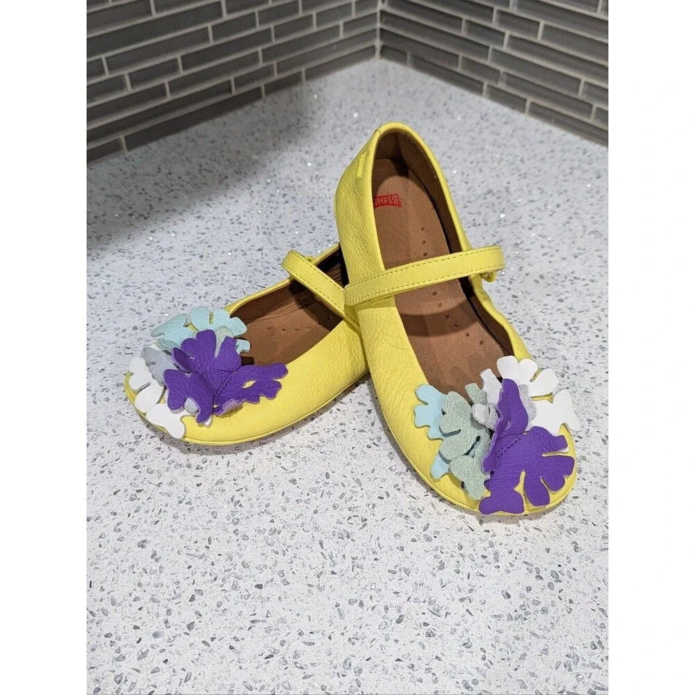 Camper Kids Ballerina Twins Ballet Flat Yellow Leather Mary Jane Girls Size 33 1